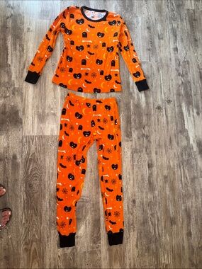 Orange Halloween Pumpkin & Bat Pajama Set